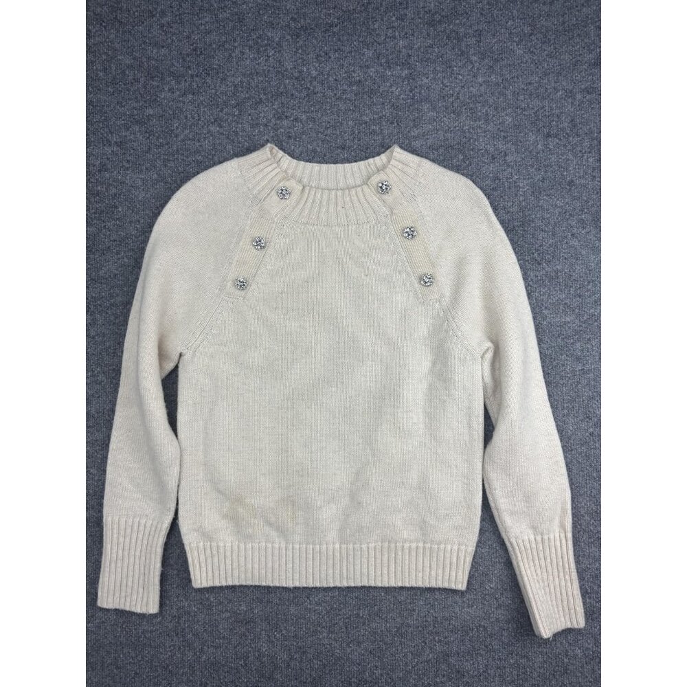 J Crew Sweater Womens‎ Medium White Rhinestone Button Crew Neck Raglan Knit